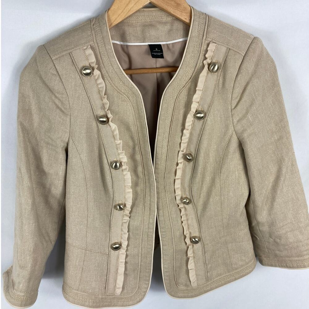 WHBM Linen Blend Blazer Ruffle Detail Size 4